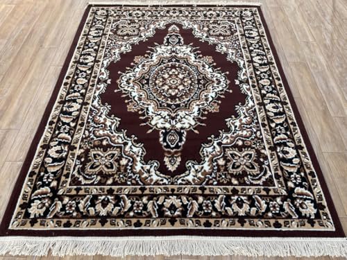 Image of TTC THREAD & TEXTURE CARPET Traditional Comfort: Power-Loomed Carpets for Living Room- Every Space Area Rug Color Brown Size 4x5.5 Feet (110x173cm)