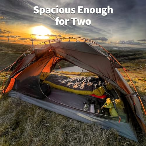 Image of Night Cat Backpacking Tents 2 Persons Fast Setup Hiking Camp Tent with Foldable Pole Double Layers Two Doors Waterproof Lightweight Compact 7x4.4ft