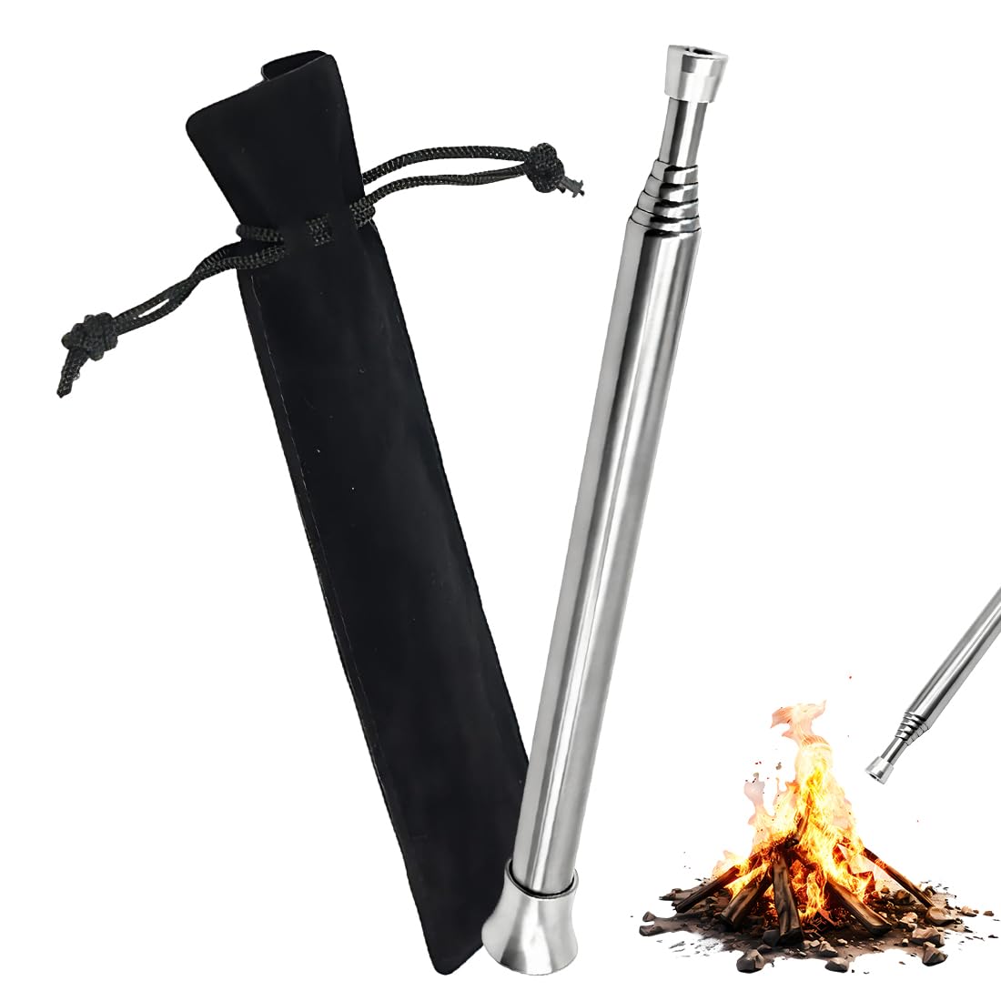 1 Soffietto Retrattile In Acciaio Inossidabile, Strumento Portatile Per Fuoco Da Campo, Perfetto Per Sopravvivenza, Avventura Nella Giungla, Picnic E Barbecue.