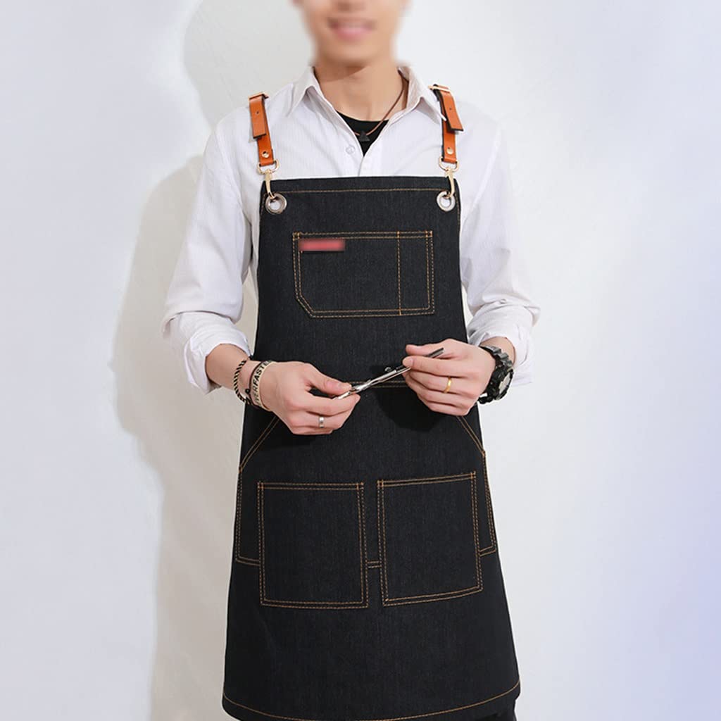 Server Aprons Barista Apron Cocina cocina delantal ajustable babero delantal cocinar delantal restaurante chef delantal hombres y mujeres amplia delantal Kitchen Aprons Chefs Appron (Color : Black)