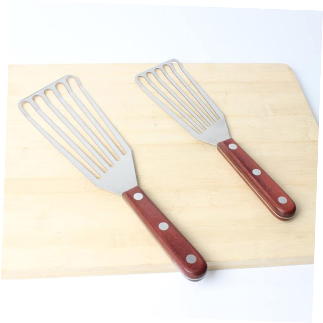 Amosfun 2 Pz Spatola per Bistecca Girapesce a Fessura Tornitore a Fessura Pala Fritta Spatole Scanalate Spatola con Manico in Legno di Legno