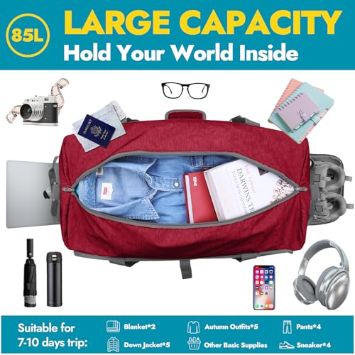 Image of Canway 85L Travel Duffel Bag, Foldable Weekender Bag with Shoes Compartment for Men Women Water-proof & Tear Resistant