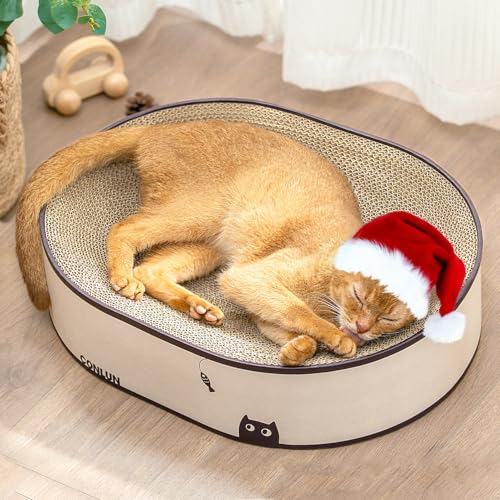 Conlun Katzen-Kratzbrett, Ovales Kratzpappe für Katzen, 2-in-1 Design aus Naturkarton, Kratzsofa-Lounge mit geschlossenem Krümelboden,Sofort nutzbar – Keine Montage,Stylische Farben für jedes Zuhause Conlun Katzen-Kratzbrett, Ovales Kratzpappe für Katzen, 2-in-1 Design aus Naturkarton, Kratzsofa-Lounge mit geschlossenem Krümelboden,Sofort nutzbar – Keine Montage,Stylische Farben für jedes Zuhause