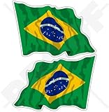 Kfz-Aufkleber / Vinyl-Sticker, Motiv: wehende brasilianische Nationalflagge, 75 mm, 2 Stück