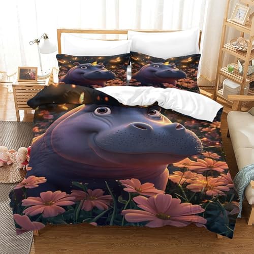 Housse de couette hippo 135x200 parure lit microfibre ado