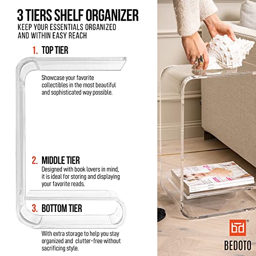 Bedoto Acrylic End Table - G-Shaped End Coffee Tables - Transparent Small Drink Table - Acrylic Side Table For Home Office, Living Room - Clear Nightstand, Aesthetic Narrow Accent Acrylic Table #TOP2
