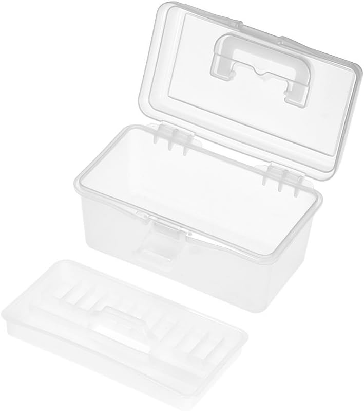 Craft Storage Container with Handle 2 Layer Stack Carry Portable Plastic Bin Case Used for Organizing Stationery Sewing Jewelry Beauty Supplies (White)