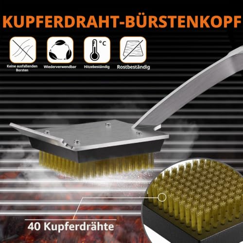 ENLOY 2er-Pack Kupferdraht-Grillbürsten-Ersatzköpfe, Grillbürsten- und Schaber-Ersatzkopf mit 8 Schrauben & Schraubendreher, BBQ-Reinigungs-Ersatzbürstenkopf mit Schutzabdeckung & für die meisten