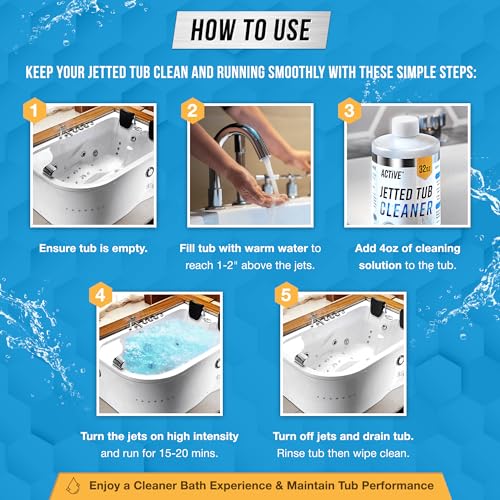 Image of ACTIVE Jetted Tub Cleaner Bathtub Cleaning - 32oz (8 Uses) Bath Jet Cleaner For Whirlpool & Spa Bath System, Compatible with Jacuzzi Jets, Whirl Tubs, Professional Septic Safe Solution - Made in USA
