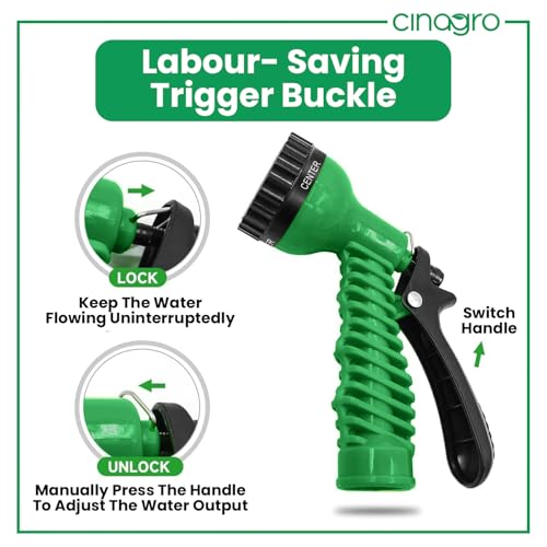 Image of Cinagro 7 Mode High Pressure Water Spray Gun with 1 Clamp, Green | 360Degree Adjustable Valve Multi-Pattern Spray For Garden Watering, Washing