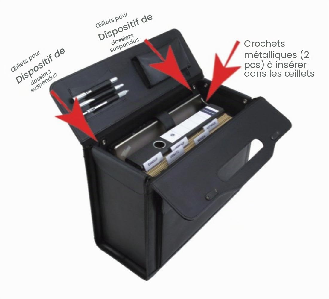 Alassio Pilotenkoffer Ancona, Aktenkoffer aus echtem Leder, Handgepäck Dokumentenkoffer mit Hängeregister Bagage Cabine, 45 cm, 32 liters, Noir (Schwarz)