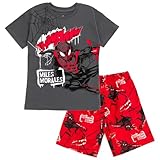Marvel Spider-Man Miles Morales Toddler Boys T-Shirt and French Terry Shorts Outfit Set Graffiti Gray/Red 3T