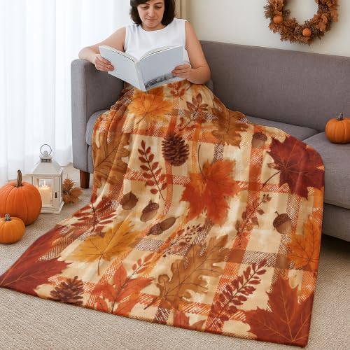 Couverture en fourrure pelucheuse et raffinée aux détails d'automne pour lit