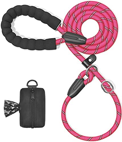 iYoShop 6 FT Durable Slip Lead Dog Leash with Zipper Pouch, Padded Handle and Highly Reflective Threads, Dog Training Leash, (Medium/Large, 18~120 lbs, Pink)