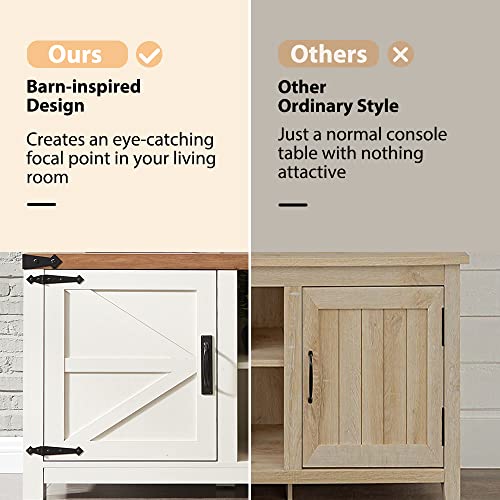 T4Tream Farmhouse Tv Stand For Tvs Up To 75 Inches, Wood Barn Door Media Television Console Table With Storage Cabinets, Easy Assembly Modern Entertainment Center For Living Room, Antique White #TOP1