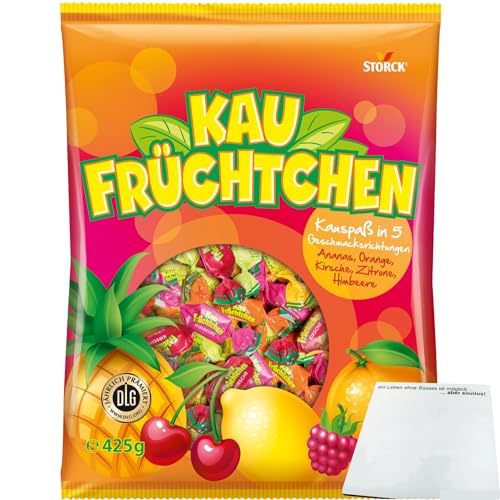 Storck Kaufrüchtchen Kaubonbons in 5 fuchtigen Geschmacksrichtungen (425g Packung) + usy Block