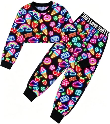 Image of Betusline Girls 2 Piece Outfits Girls Cropped Sweatsuit Pants Outfit Clothes Set, 4T-14 Years