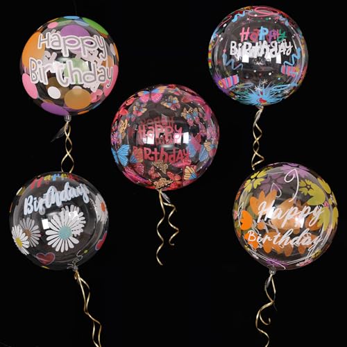 Gleemix 5 Stück Durchsichtige Luftballons Geburtstag, 50cm Happy Birthday Bobo Ballon, Helium Ballons Geburtstag, Luftballon Zum Befüllen Mit Geschenken, Für Geburtstagsdeko Babyparty Kindergeburtstag