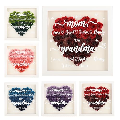 Personalised Mom Flower Shadow Box - Custom Name, Dried Flowers, Picture Frame - Mother's Day, Birthday Gift for Mum, Wife, Grandma - from Daughter, Son, Husband