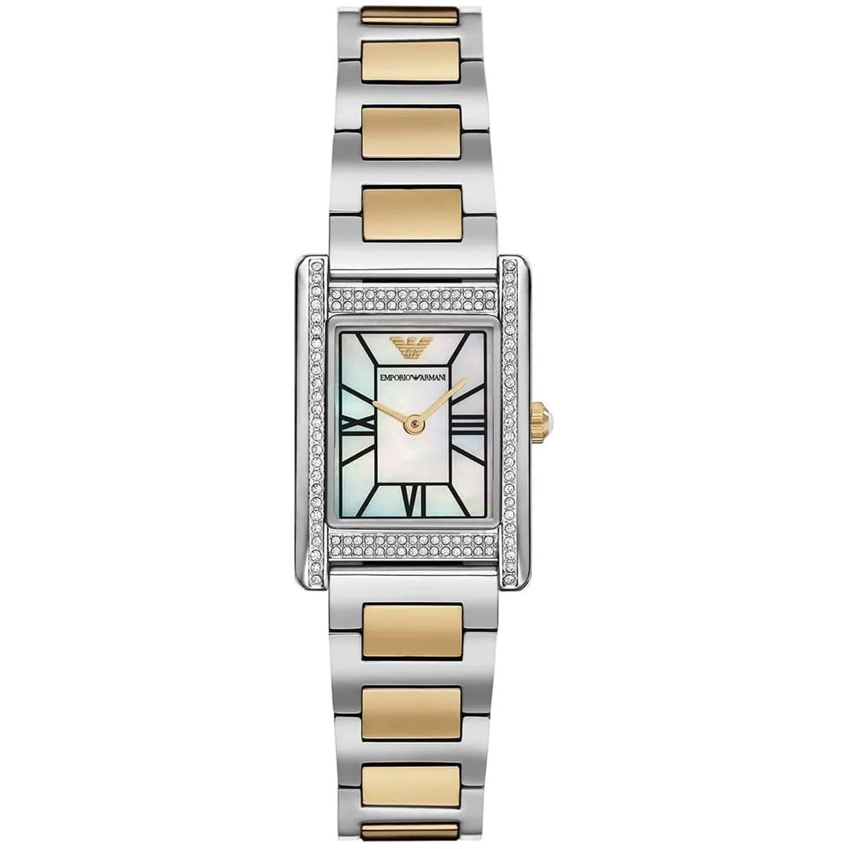 Emporio Armani Watch for Women, 22mm rechteckiges Gehäuse Quarz-Zweizeigerwerk mit Edelstahl- oder Lederarmband