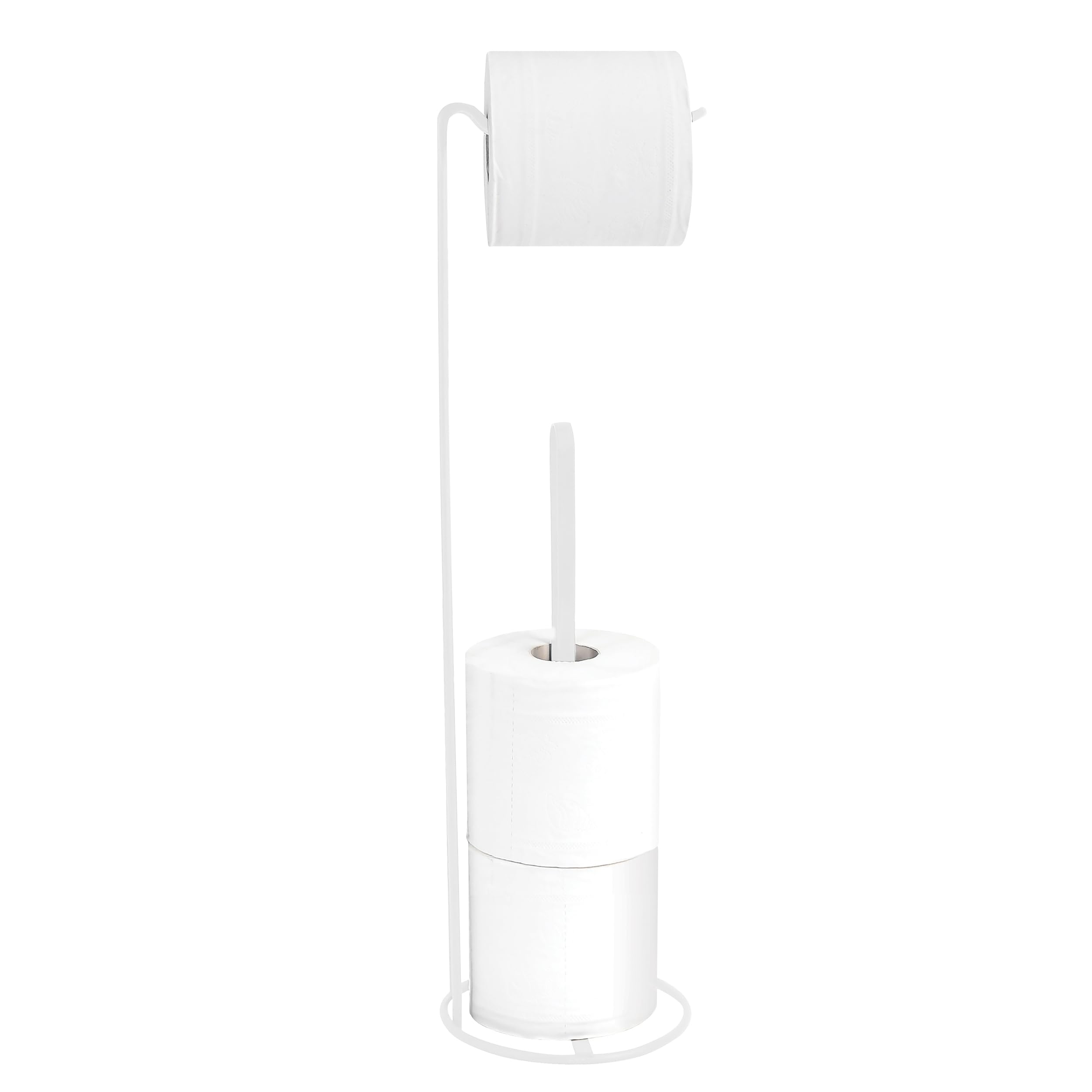 MSV Portarotolo da Terra Amy, in Acciaio, per 3 Rotoli, Dispenser di Carta igienica, 15x15x54 cm, Bianco Opaco