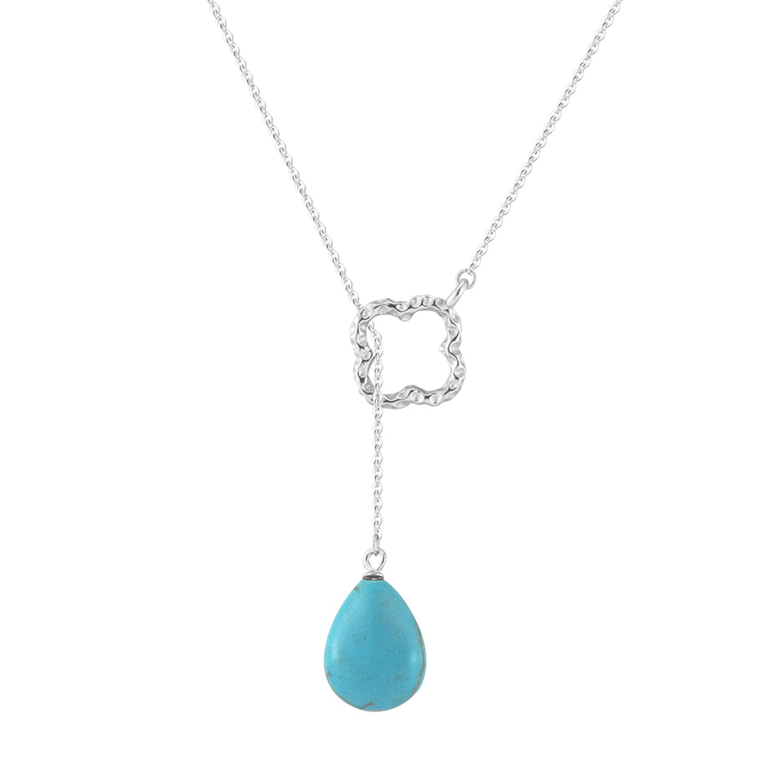 Colloca Turquoise Y-shaped Necklace for Women, 925 Sterling Silver Four Leaf Clover Necklace, Boho Jewelry, Gift Box included