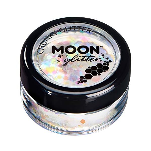 Iridescent Chunky Glitter by Moon Glitter – 100% Cosmetic Glitter for Face, Body, Nails, Hair and Lips - 0.10oz - White
