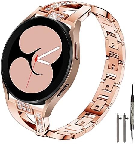 Sankel Compatible for Samsung Galaxy Watch 5/4 40mm/44mm Bands,Women Metal Replacement Chain Bling Bracelet Strap Wristband for Galaxy Watch 5 Pro/Watch 4 Classic/Active 1&2 /Watch 3 41mm (Rose Gold)