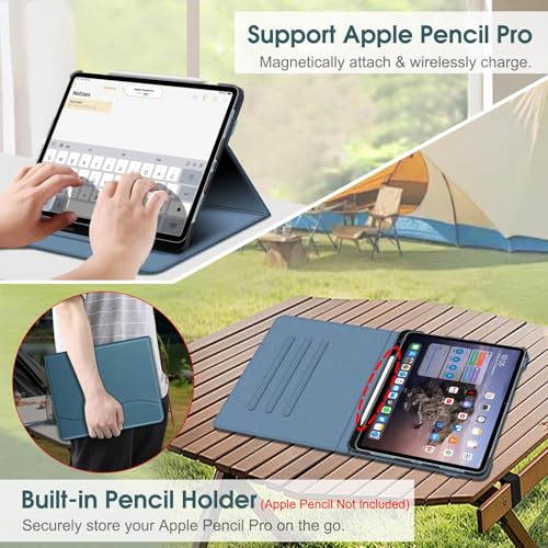 Image of Fintie Folio Case for iPad Air 13-inch (M3) 2025 / (M2) 2024, Multi-Angle Viewing Protective Stand Cover with Pencil Holder & Pocket, Auto Sleep /Wake, Ocean Blue