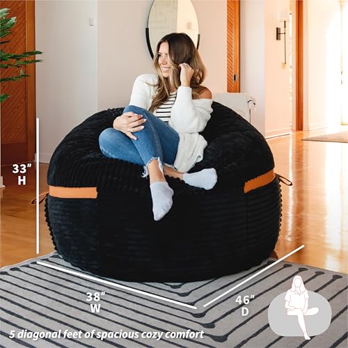 Image of Big Joe Fuf 5Ft Foam Bean Bag Chair for Adults and Teens, Ideal for Bedroom and Living Room, Corded Plush, 5 feet Big