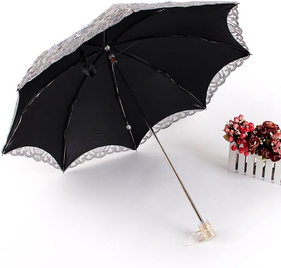 Ladies Embroidered Lace Parasol Umbrella Anti-UV Protection Sun Shade UPF 50+ Lightweight and Portable Folding Umbrella,Purple