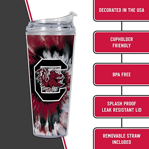 Image of Rico Industries NCAA Glitter 24oz Acrylic Glitter Tumbler with Hinged Lid, Officially Licensed Double Wall Tumbler with Straw