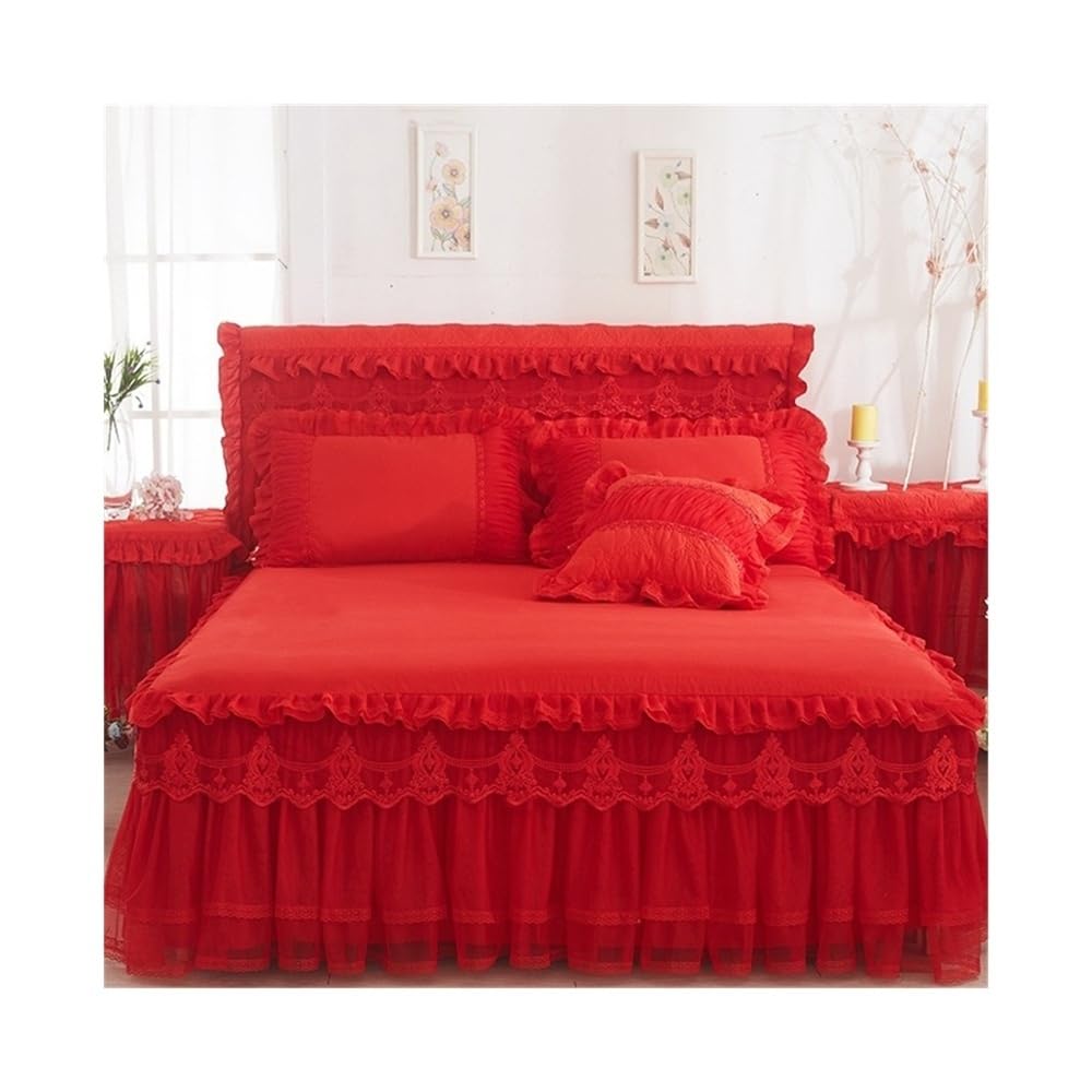 S5b8W3g7 Bedding set Lace Ruffled Bedding Set Chic Princess, 1 Piece Bedspread with 2 Pillowcases Home Textile