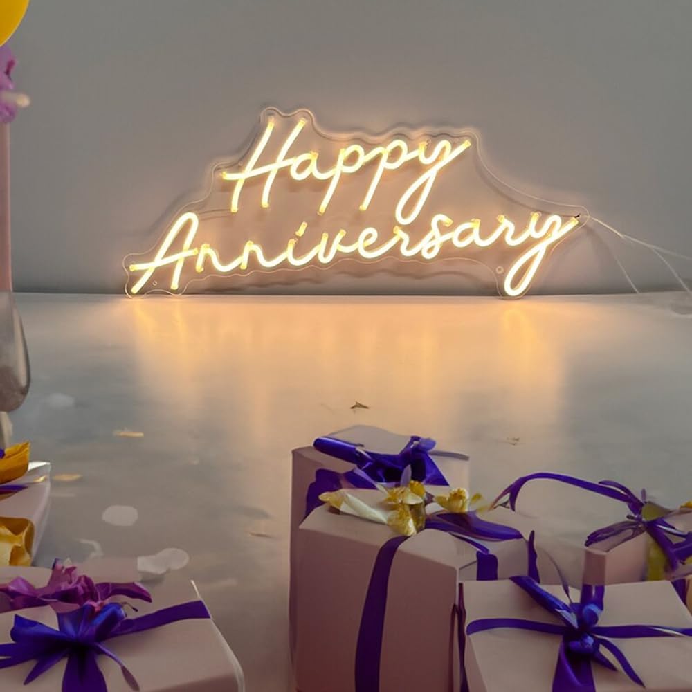 Custom Neon Sign | Neon Sign Happy Anniversary | Neon Wedding Sign | Night Light Led Art | Neon Bar Sign | Neon Sign Bedroom |Neon Name Sign Size21x9inch, Warm white