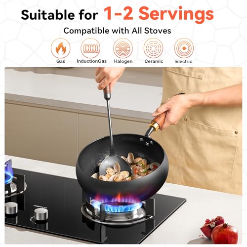 Wok de hierro forjado con base plana y tapa de vidrio miniatura 2