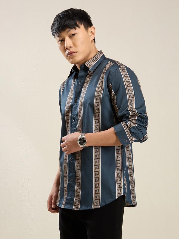 Image of Men's Printed Regular Fit Full Sleeves Cotton Formal Shirt