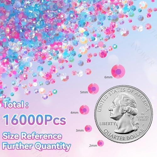 16000 Pcs Mixed Blue Pink Resin Flatback Rhinestones for Bedazzling Kit, 2-6mm Flatback Resin Gems for Crafting, Bedazzling Kit for Crafts DIY Face Makeup Tumblers - Thumbnail 2