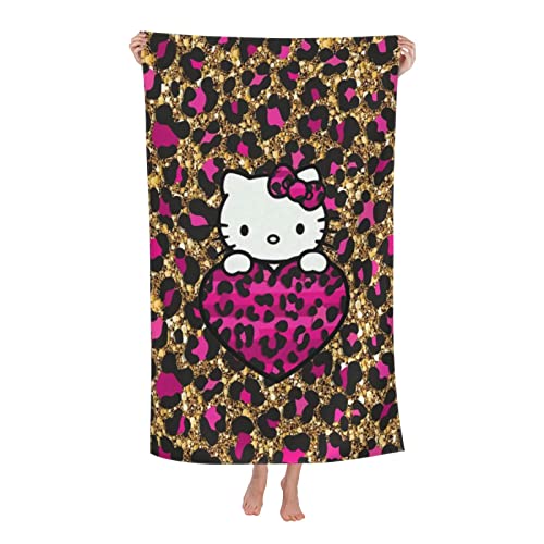 ハローキティ ヒョウ柄 アニメ バスタオル 大判 吸水 フェイスタオル 速乾 抗菌 防臭 ふわふわ 赤ちゃん用 家庭用 子供 人気 かわいい プレゼント 80×130cm Q162