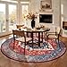 SERISSA Boho Round Area Rug, 6ft Washable Non-Slip Circle Rug, Ultra Soft Oriental Vintage Rust Low-Pile Circular Carpet for Bedroom Entryway Kids Room Office College Dorm Living Room