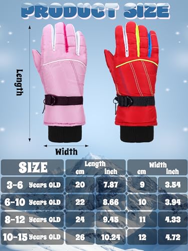 Image of SATINIOR 2 Pairs Kids Waterproof Winter Snow Gloves Ski Gloves for Boy Girl Outdoor Warm Thickening Snowboard