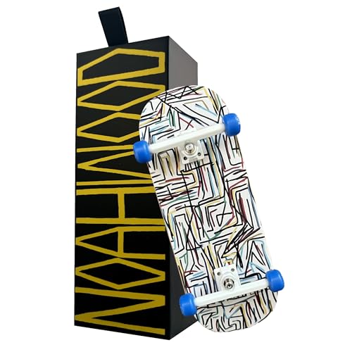 NOAHWOOD NW14.0 Fingerboard Complete (Short Nose Short Tail Deck 98x35.5mm 5-Layer Color Maple Pro concave Design Mini Skateboard Deck) +Pro 36mm Hex White Truck + Blue Wheel (Line)