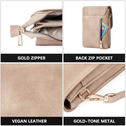Image of BOSTANTEN Vegan Leather Small Crossbody Bags for Women Designer Cell Phone Bag Wallet Purses Adjustable Strap, A-08-pale Brown, Small, Cross Body Bag Women