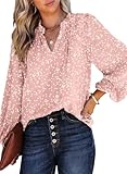 Dokotoo Womens Oversized Cute Tops for Women 2026 Trendy Casual Summer Fall Clothes Smocked Long Sleeve Shirts V Neck Blouses Alicia Floral Flowy Print Work Business Top Light Pink XX-Large