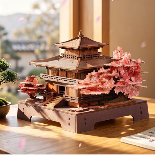 ROWOOD Puzzle 3D Adultos Madera, Maquetas para Montar Pabellón Sakura, Maquetas de Madera Japonesas para Construir, Kit DIY de Construcción, Regalo Manualidades y Decoración Casa