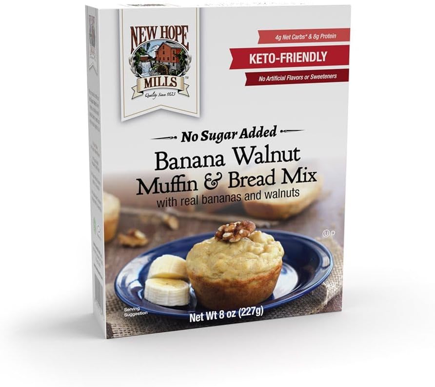 No Sugar Added Banana Walnut Muffin Mix by New Hope Mills: Keto-Friendly Delights - 8 oz