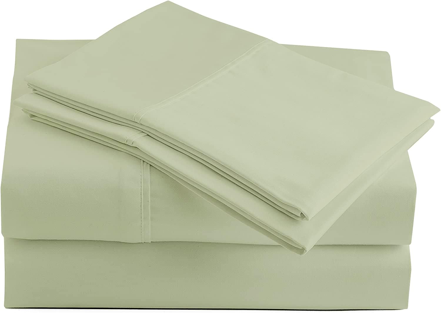 Olympic Queen Sheets Set, 100% Egyptian Cotton, Luxury 600 Thread Count, 4 Pc Super Queen Sheets Sets, Soft & Breathable, Snug Fit, 16" Deep Pocket Fitted Sheet, 2 Pillowcases & 1 Flat Sheet, Sage