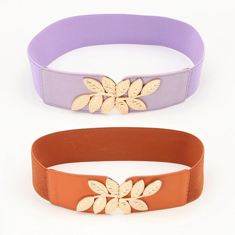 HBJWOV Women's Waist Cover Alloy Leaf Buckle Elastic Band Versatile Dress Shirt with Clothing Belt(D)3