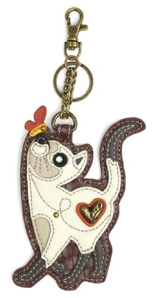 CHALA Kitten Cat with Butterfly Whimsical Key Chain Coin Purse Bag Fob Charm