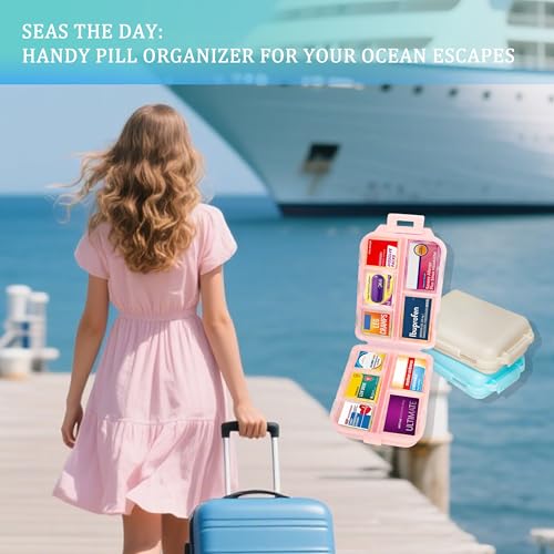 Image of Pill Organizer 3 Pack with 146x3 Medicine Labels, Pink Grey Beige | Set of 3 travel pill cases with 10 compartments each and 146 medicine labels for 7-day planning, daily use, work, and trips
