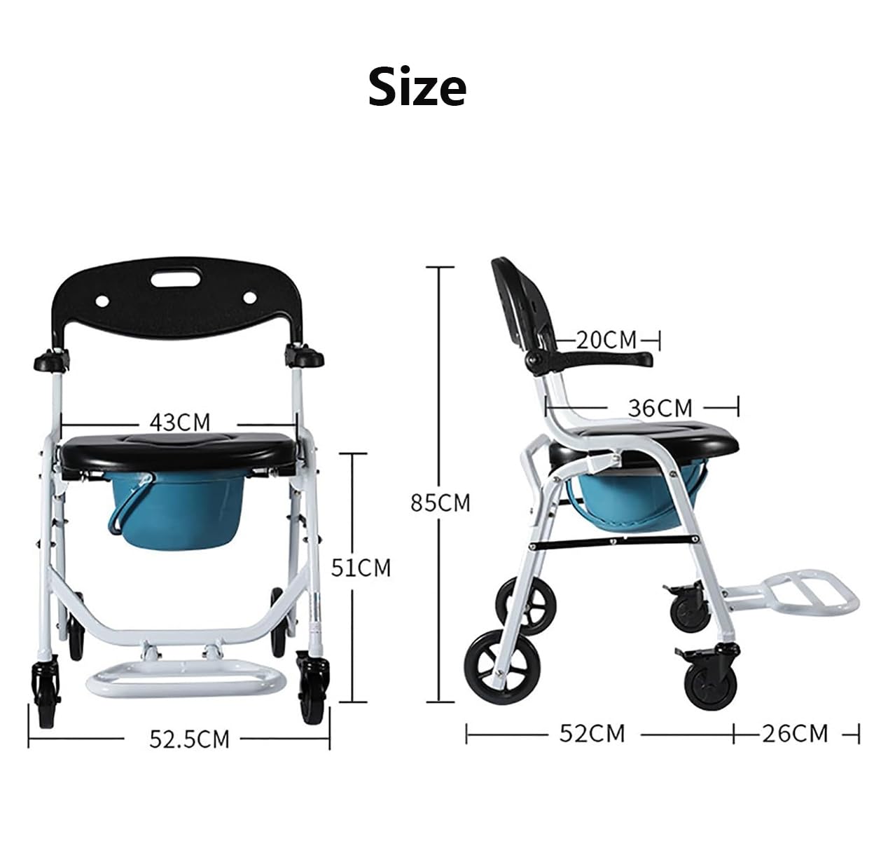 Baño Portatil Silla WC con Ruedas Plegable, Silla Ducha WC para Ancianos con Inodoro, Silla De Ducha con Ruedas, Silla WC Personas Mayores, 136 Kg